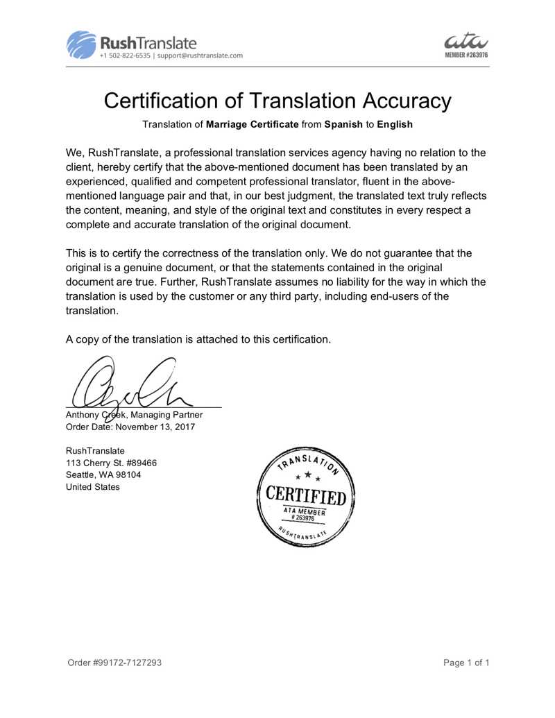 Translation Services For Uscis Birth Certificate Translation Template