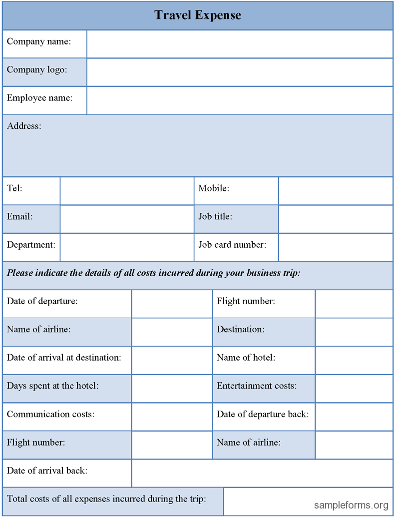 Travel Expense Form Template : Sample Forms With Travel Request Form Template Word