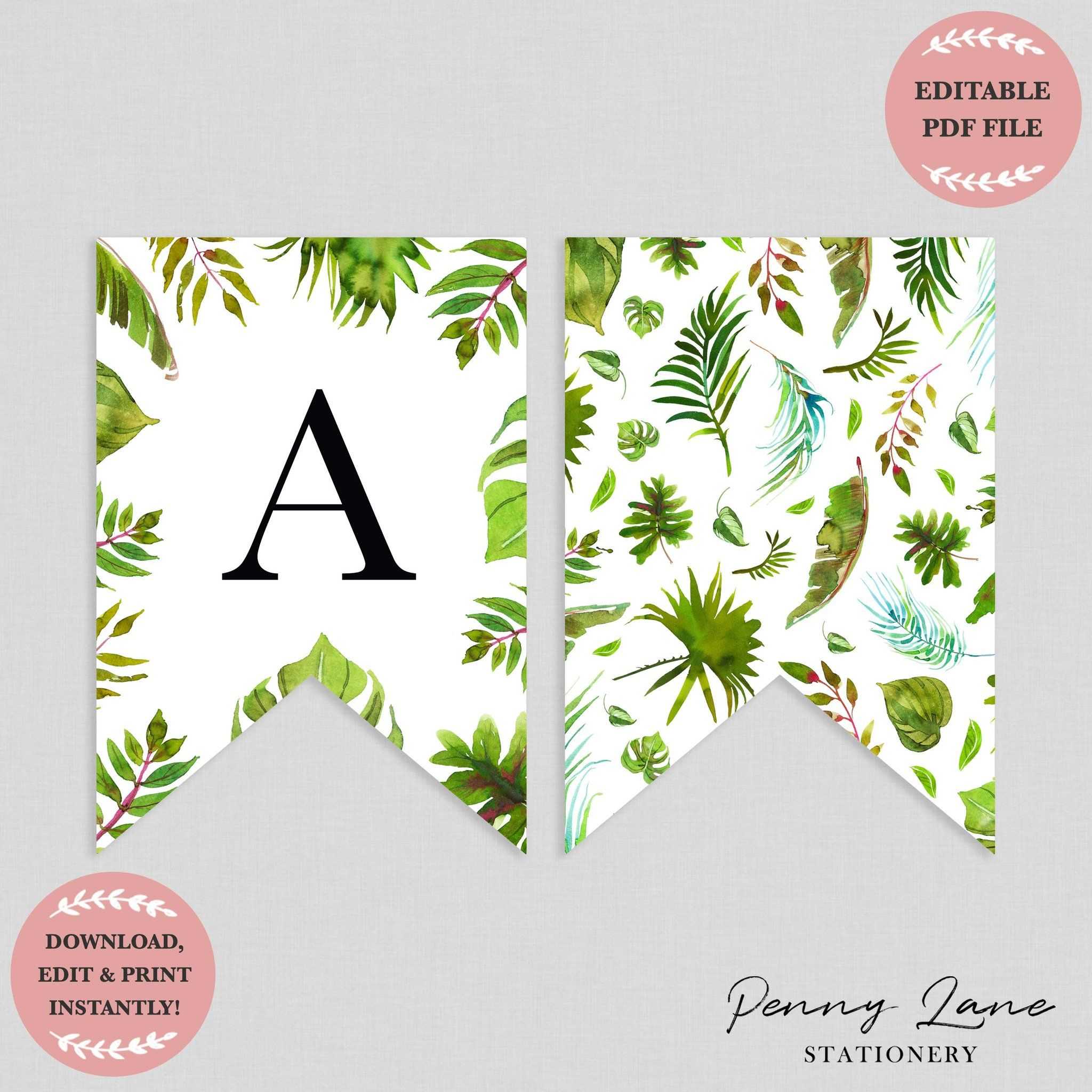 Tropical Greenery Baby Shower Bunting Flag Banner | Baby Regarding Diy Baby Shower Banner Template