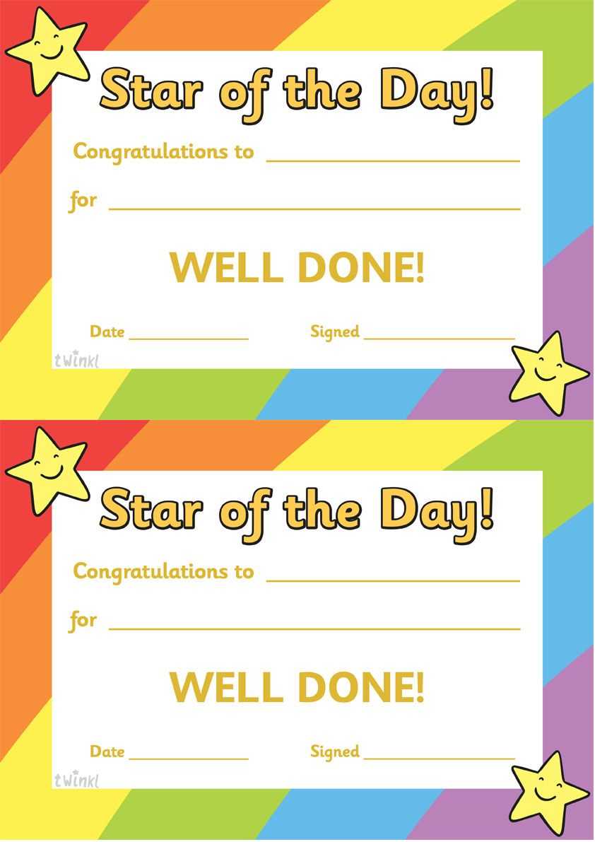 Twinkl Resources >> Star Of The Day A4 Poster >> Classroom In Star Of The Week Certificate Template