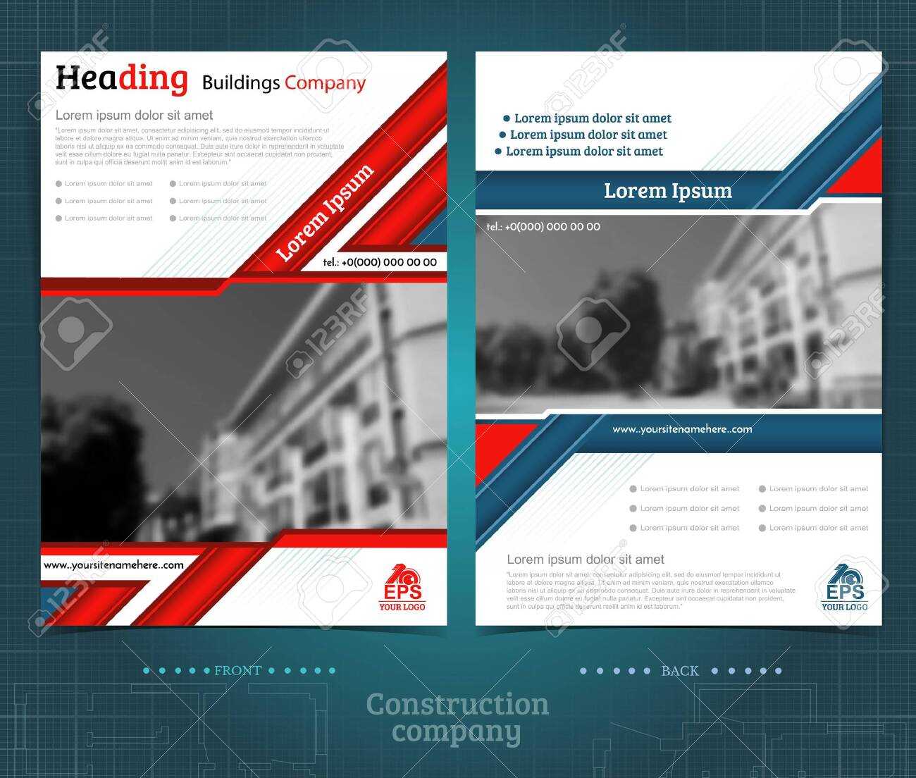 Two Sided Brochure Or Flyer Template Design With Exterior Blurred.. With Regard To One Sided Brochure Template