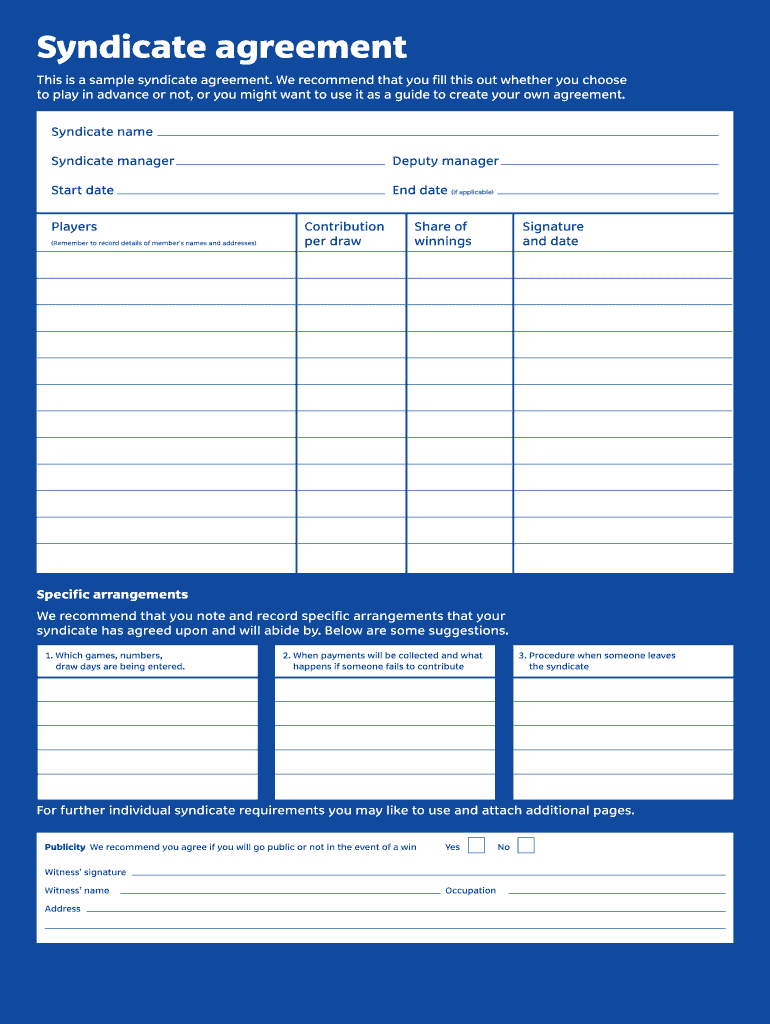 Uk Lottery Syndicate Form Download – Fill Online, Printable In Lottery Syndicate Agreement Template Word