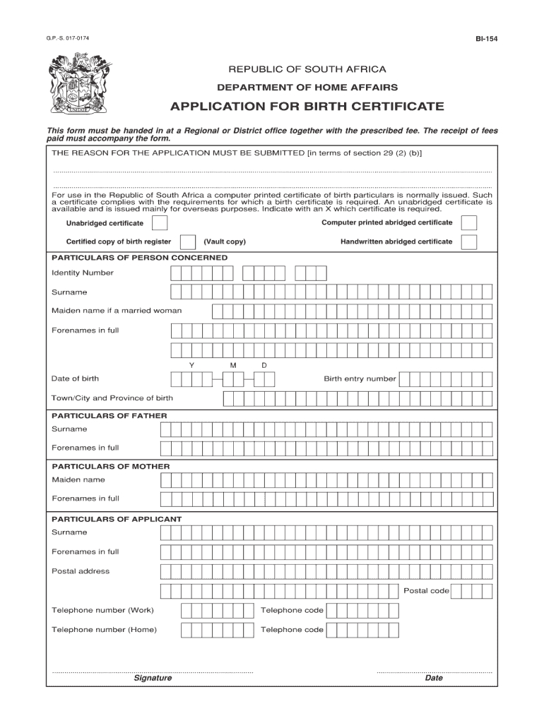 Unabridged Birth Certificate Application Form Download With South African Birth Certificate Template