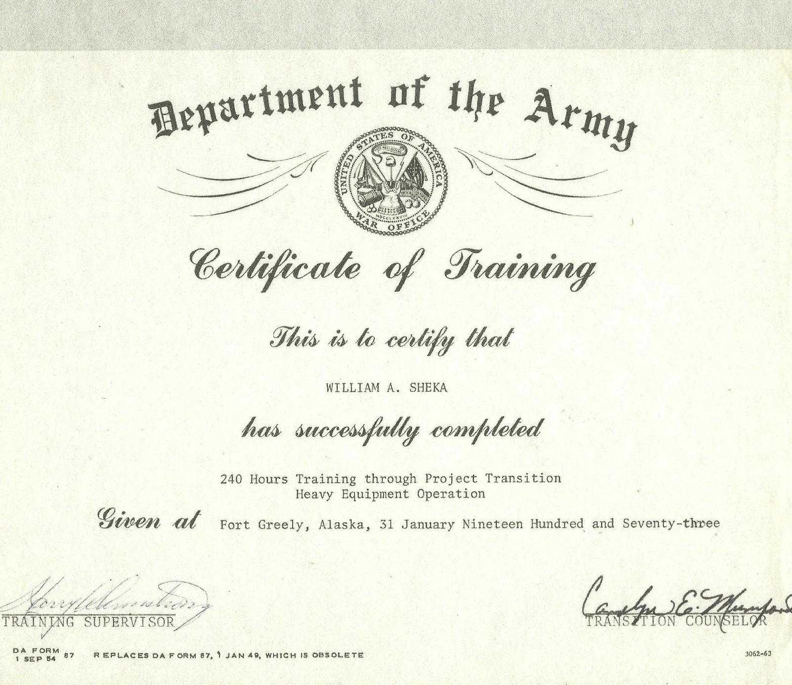 Us Army Training: Us Army Training Certificates For Army Certificate Of Completion Template