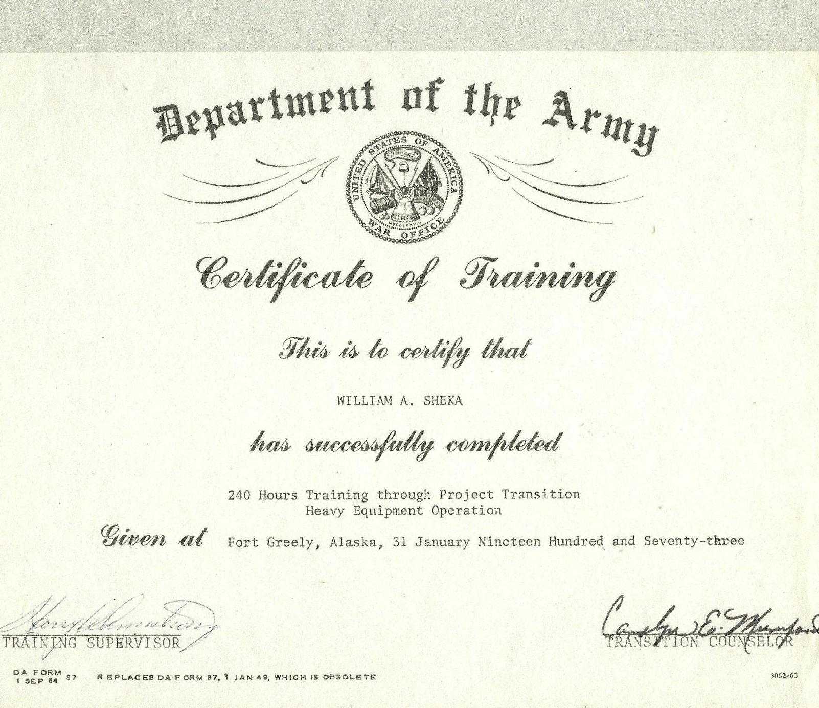 Army Certificate Of Completion Template