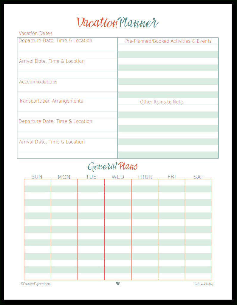Vacation Planner Printables | Vacation Planner, Travel Throughout Blank Trip Itinerary Template