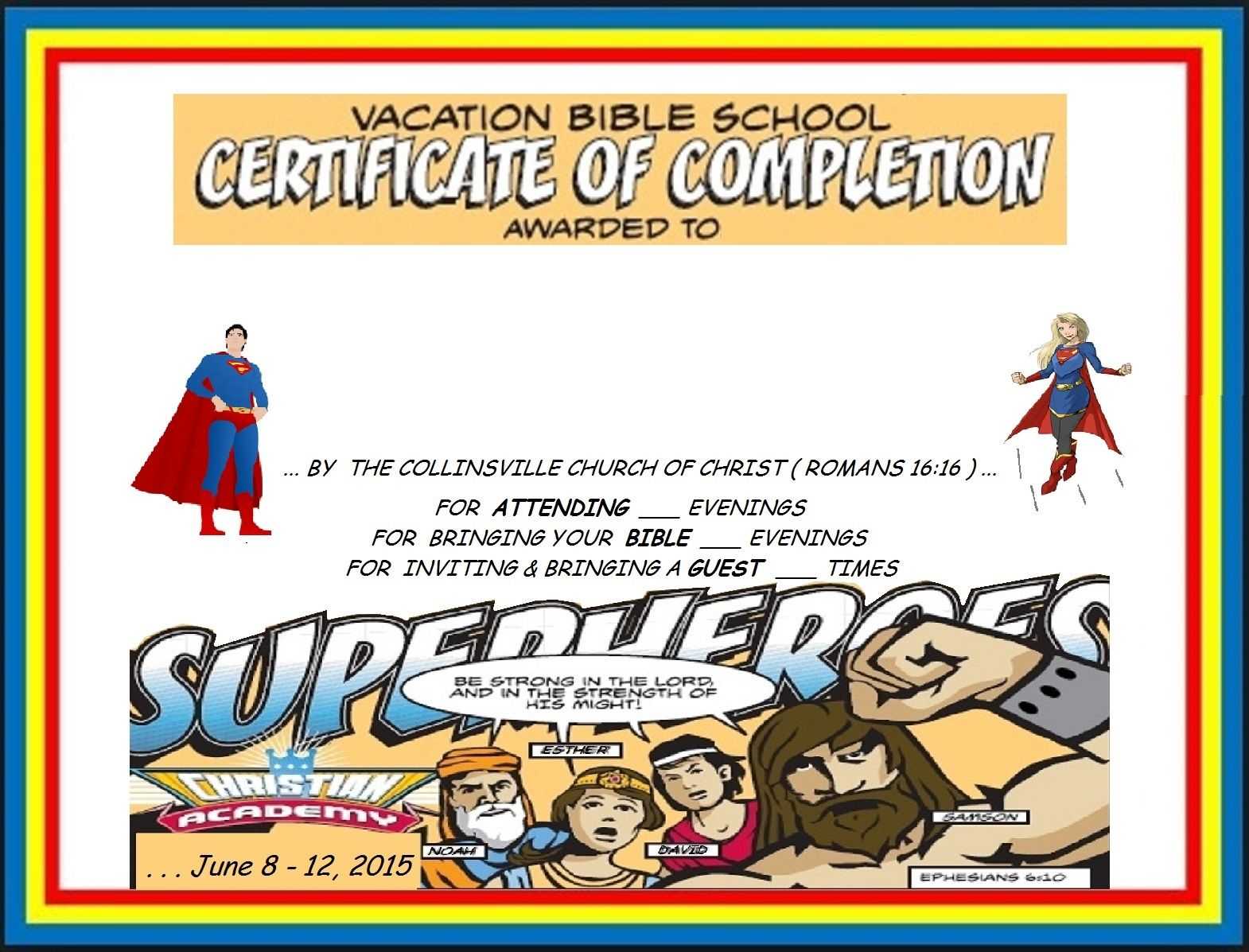 Vbs Certificate Superhero Red Capes | Vbs Lesson Handouts With Regard To Vbs Certificate Template