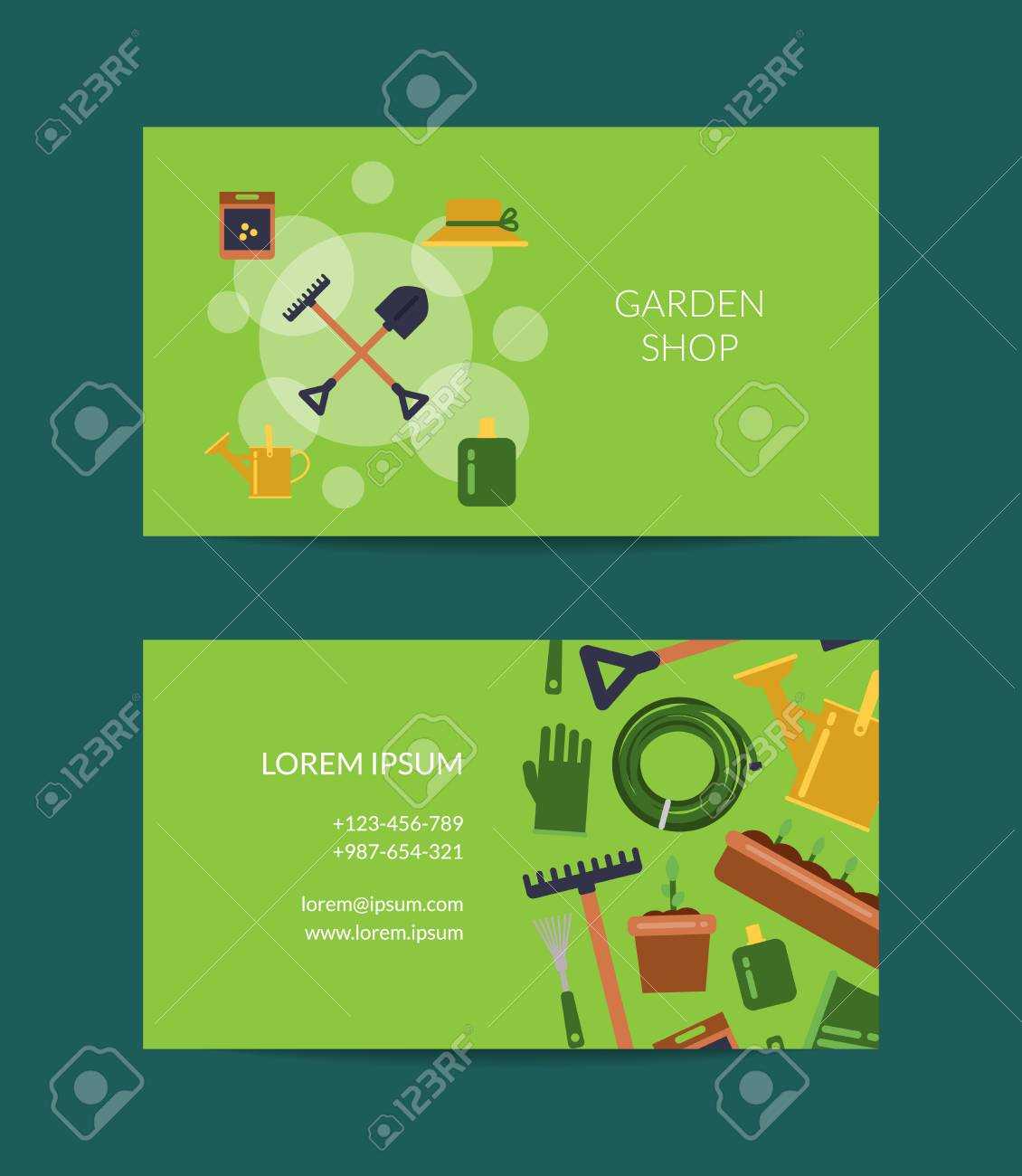 Vector Flat Gardening Icons Business Card Template For Farm And.. For Gardening Business Cards Templates