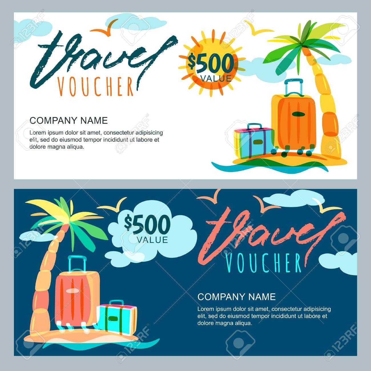 Vector Gift Travel Voucher Template. Tropical Island Landscape.. For Free Travel Gift Certificate Template