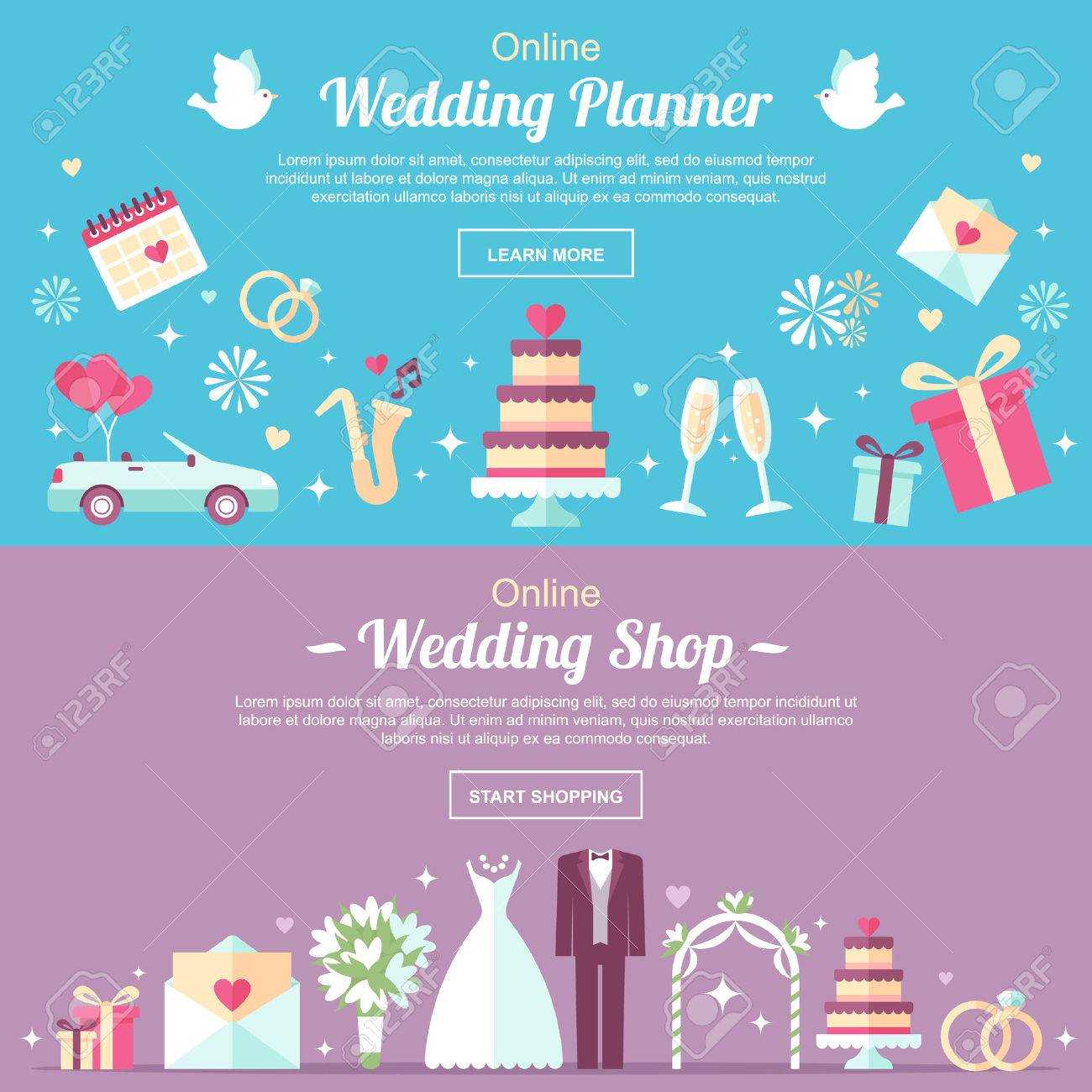 Vector Header And Banner Design Templates. For Online Wedding.. Inside Wedding Banner Design Templates