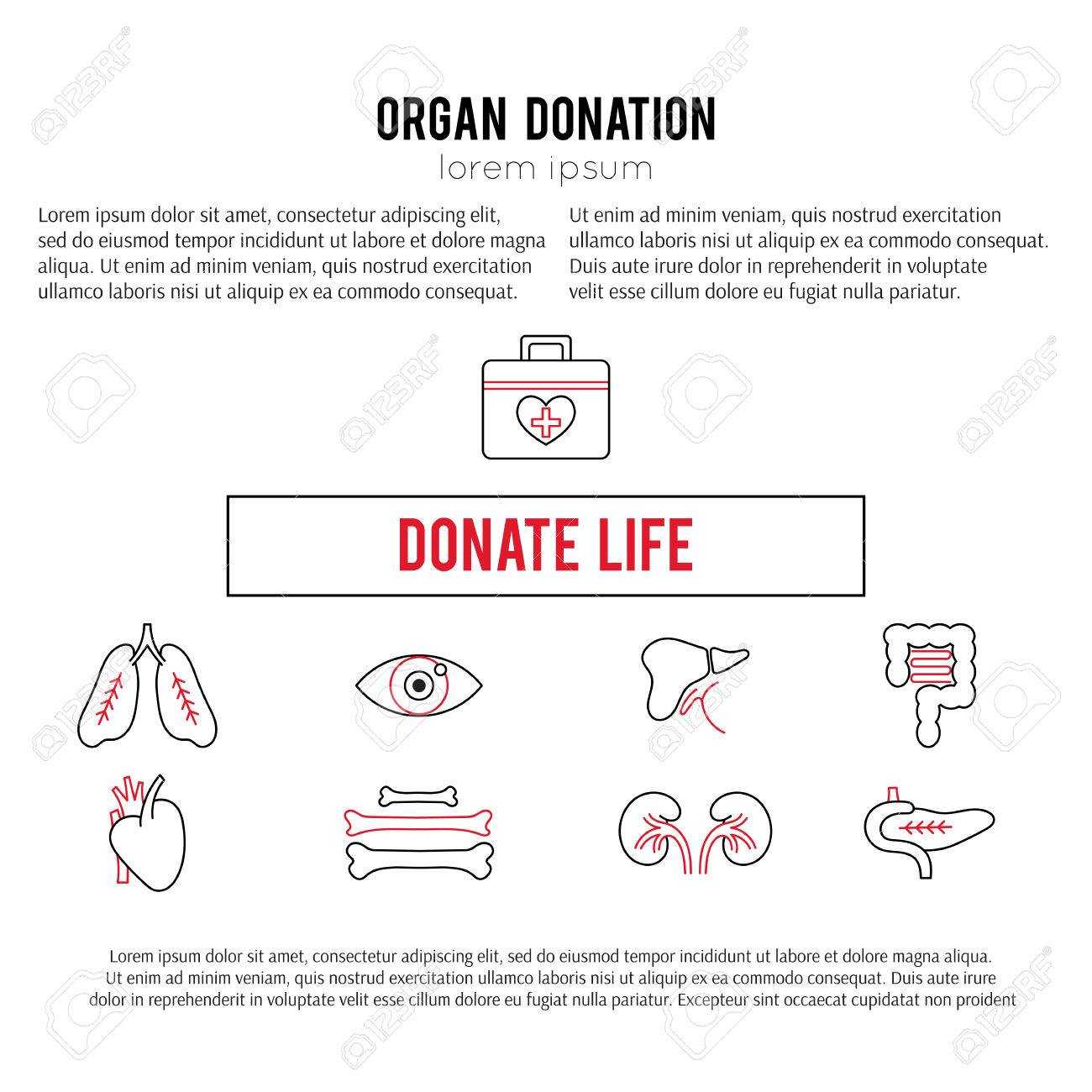 Vector Square Banner Template. Organ Donation Thin Line Icons Intended For Organ Donor Card Template