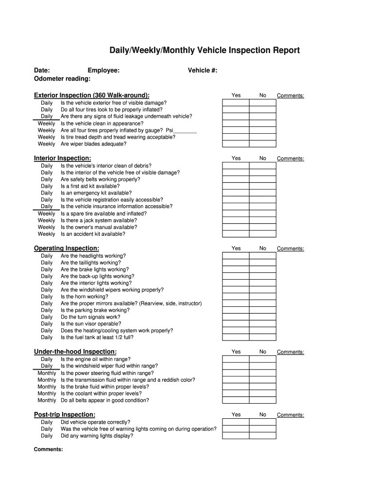 Vehicle Inspection Checklist – Fill Online, Printable For Daily Inspection Report Template