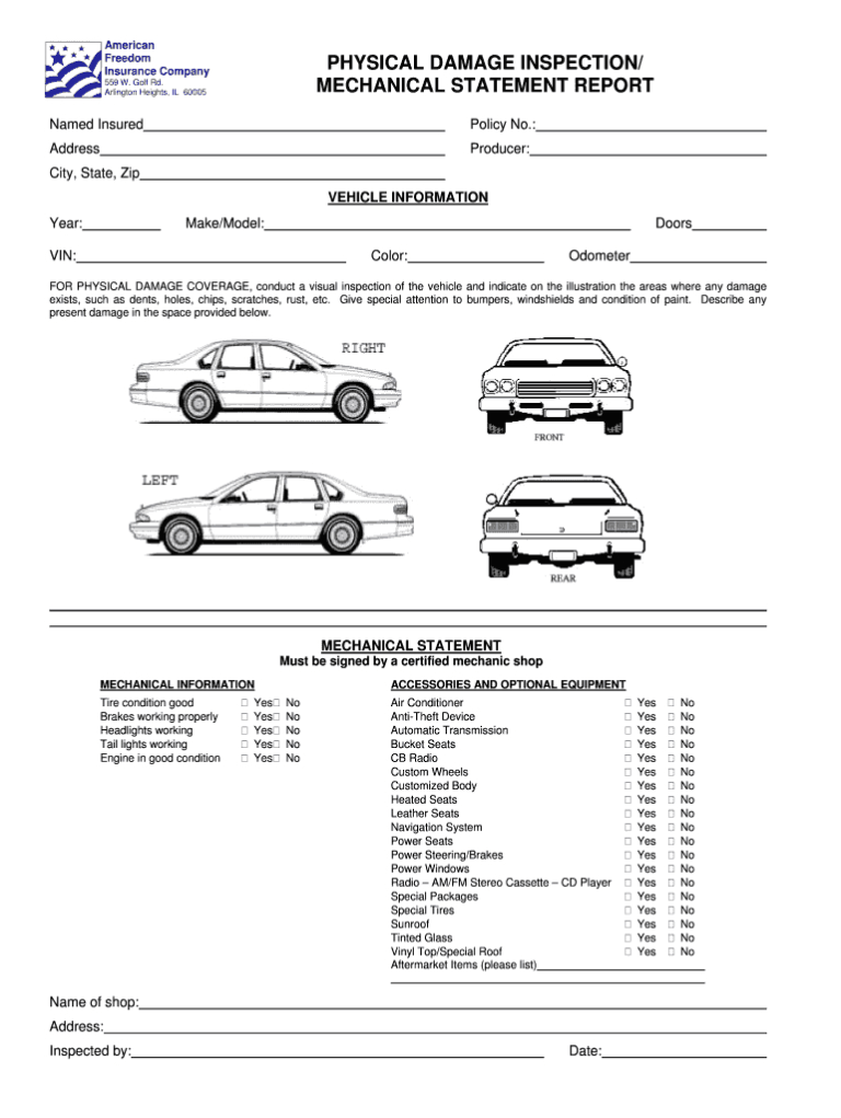 Free Printable Vehicle Inspection Form Pdf