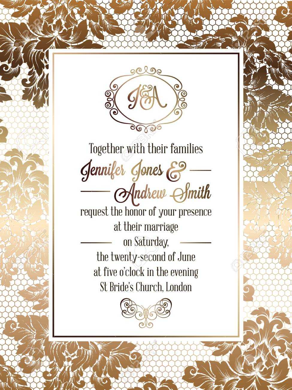 Vintage Baroque Style Wedding Invitation Card Template.. Elegant.. In Invitation Cards Templates For Marriage