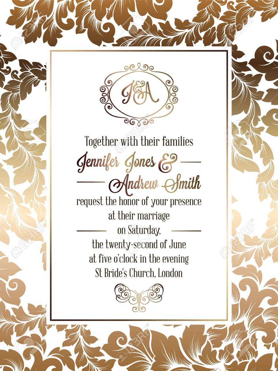Vintage Baroque Style Wedding Invitation Card Template.. Elegant.. Inside Church Wedding Invitation Card Template