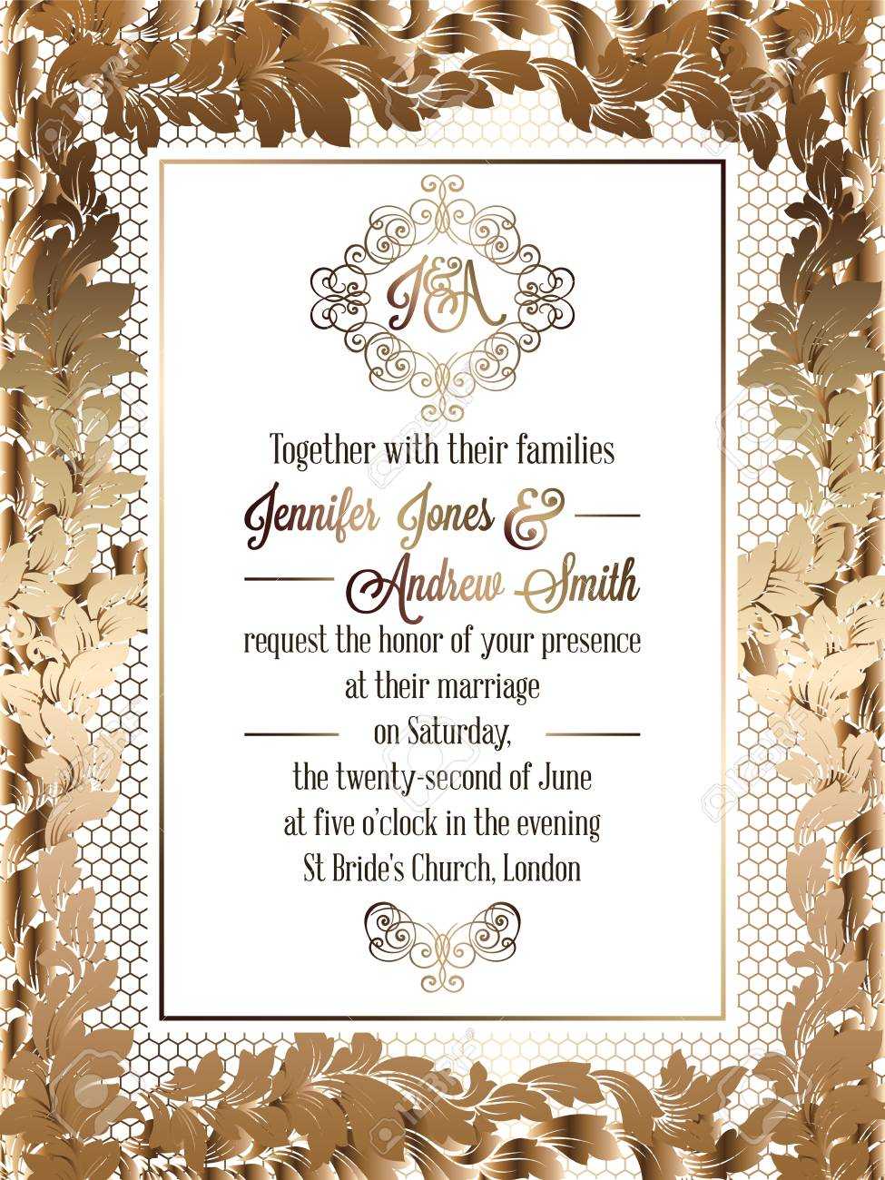 Vintage Baroque Style Wedding Invitation Card Template.. Elegant.. Regarding Invitation Cards Templates For Marriage