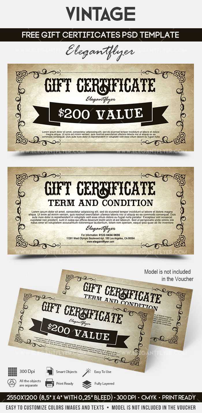Vintage – Free Gift Certificate Psd Template Pertaining To Gift Certificate Template Photoshop