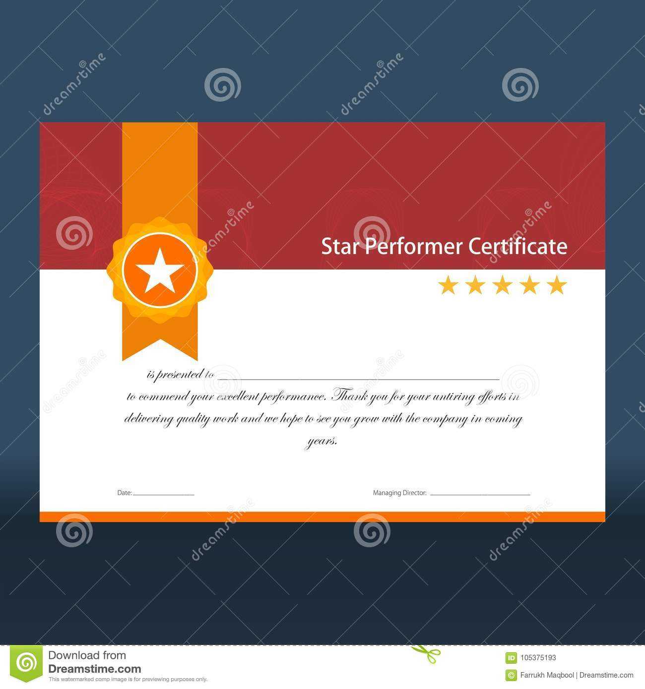 Vintage Red And Gold Star Performer Certificate Stock Vector Inside Star Performer Certificate Templates