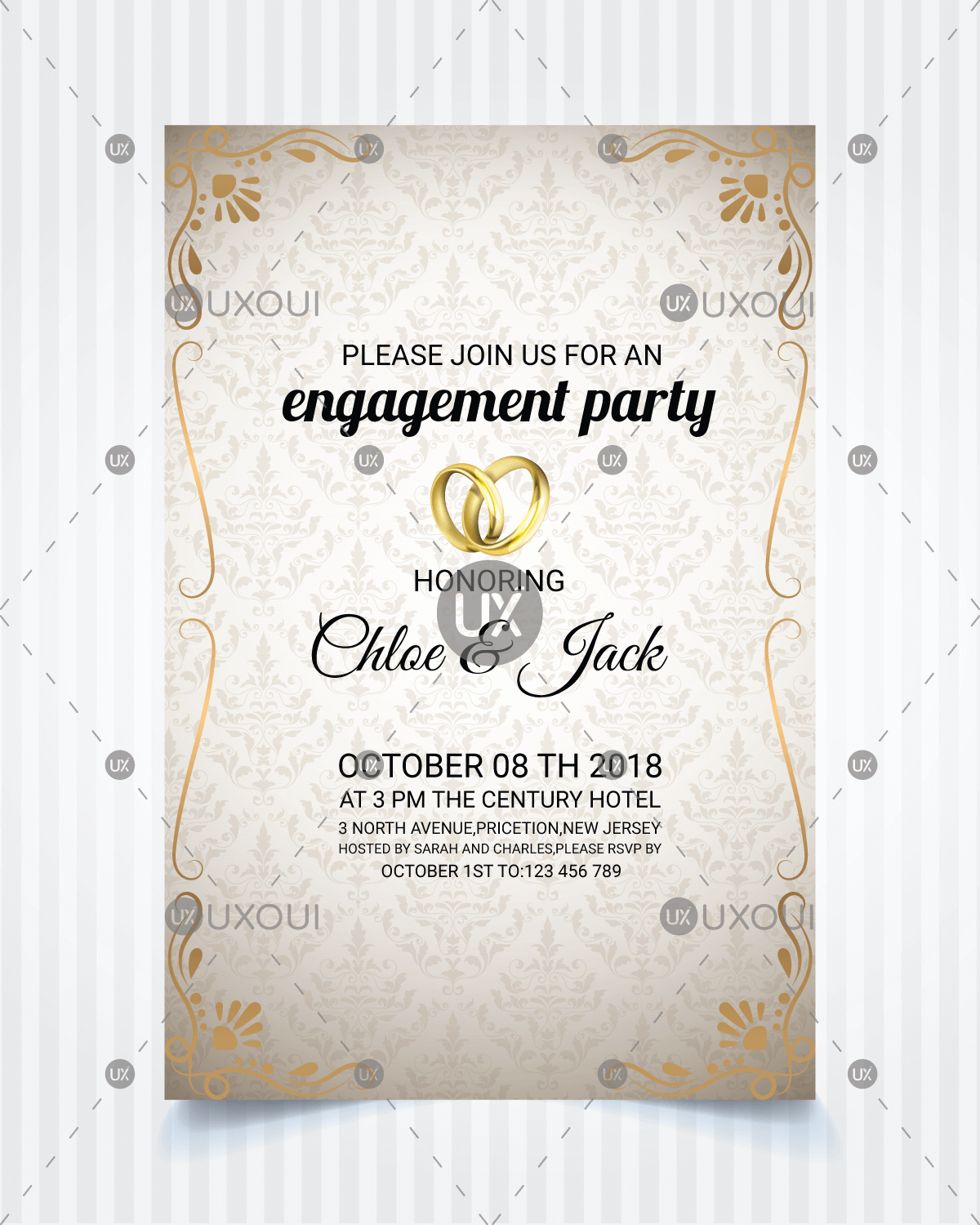Vintage Style Wedding Engagement Party Invitation Card Template Design  Vector Within Engagement Invitation Card Template