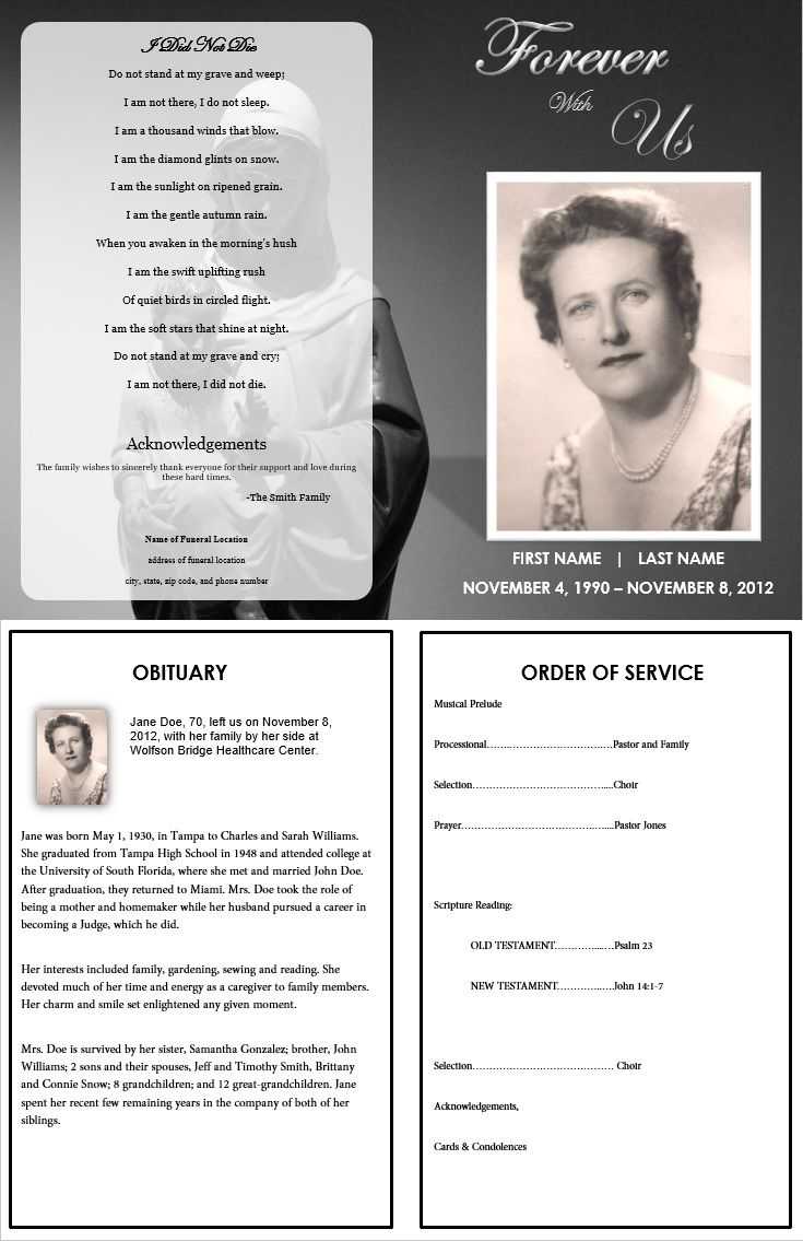 Virgin Mary Memorial Program | Funeral Program Template Free With Regard To Free Obituary Template For Microsoft Word