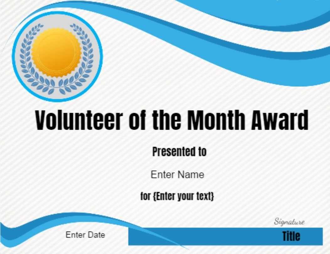 Volunteer Of The Month Certificate Template In 2019 Regarding Volunteer Award Certificate Template