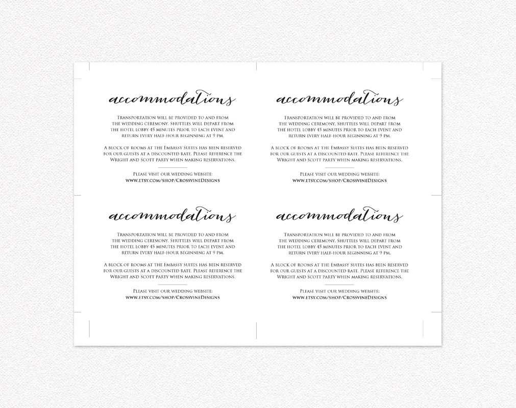 Wedding Accommodations Card Insert · Wedding Templates And For Wedding Hotel Information Card Template