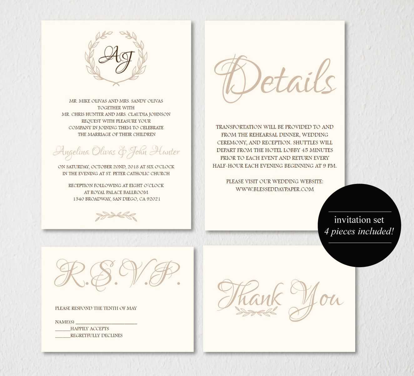 Wedding Invitation Printable/wedding Invitation Template Regarding Wedding Card Size Template