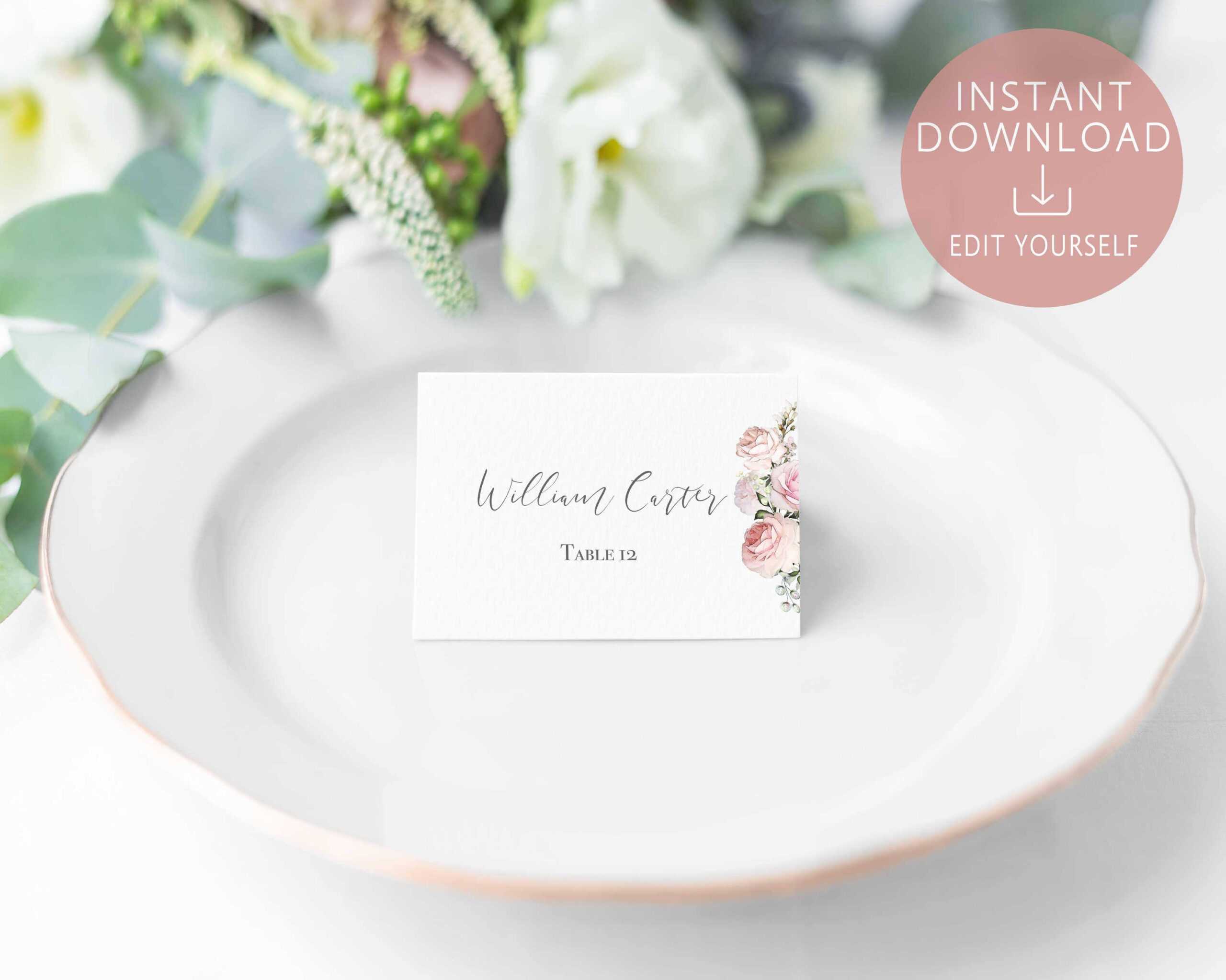 Wedding Place Cards Printable, Editable Name Card Template Intended For Table Name Card Template