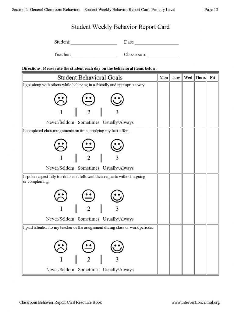 Weekly Behavior Report For Behaviour Report Template