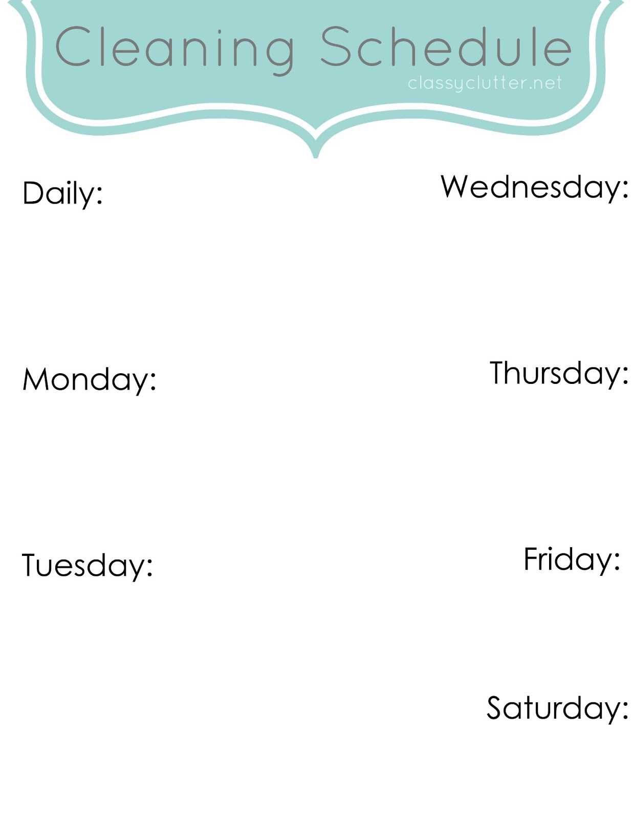 Weekly Cleaning Schedule: Improve Your Cleaning Habits With Blank Cleaning Schedule Template