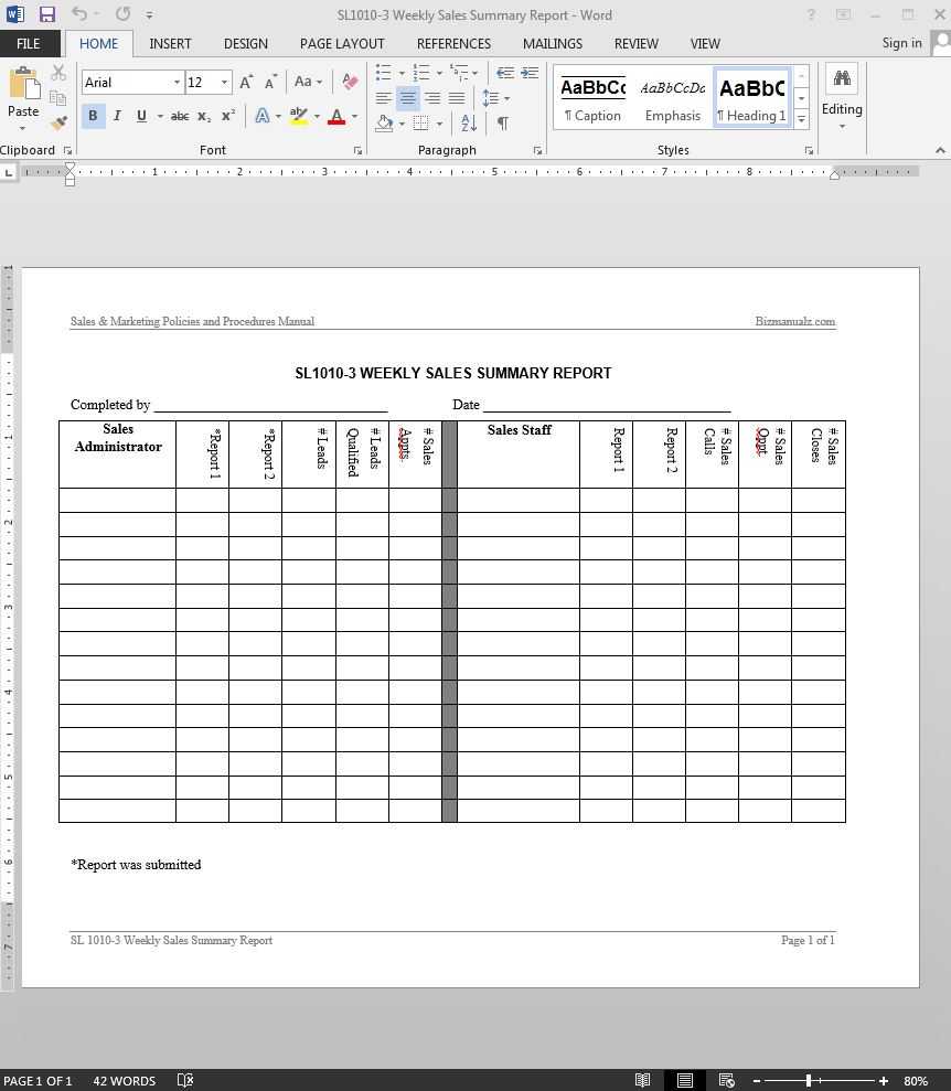 Weekly Sales Summary Report Template | Sl1010 3 Inside Manager Weekly Report Template