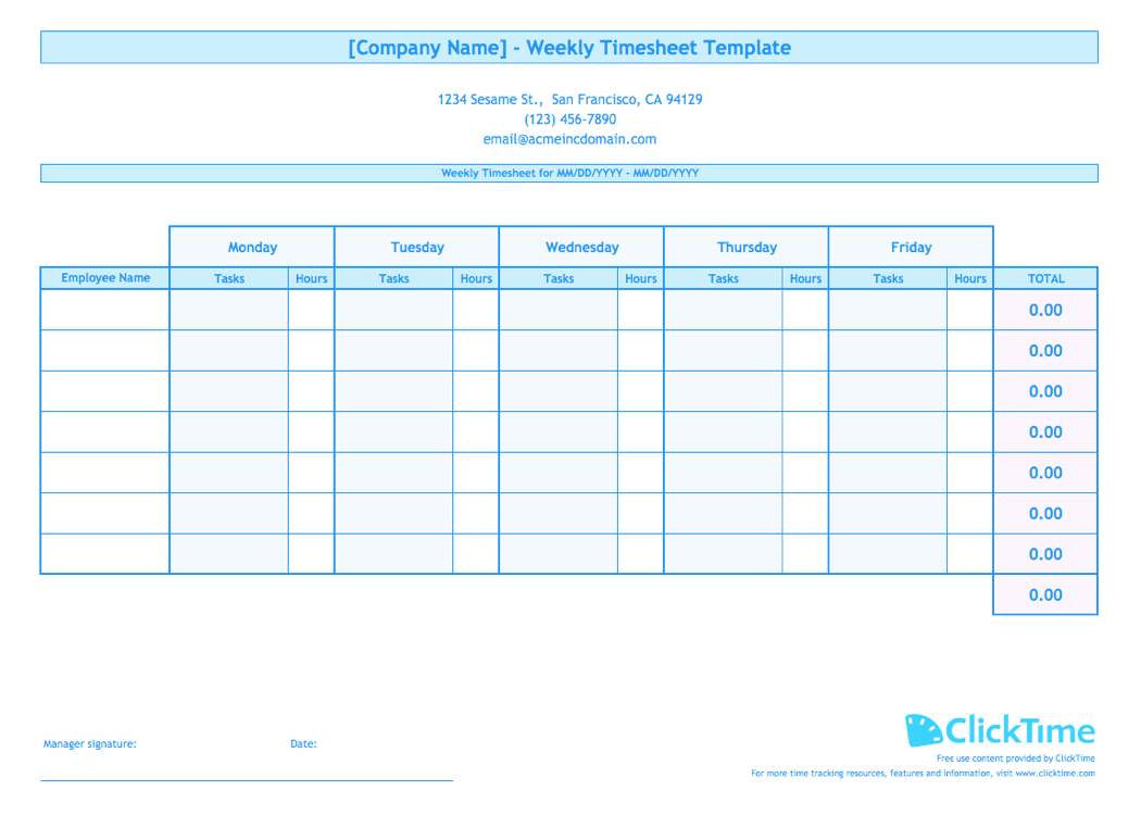 Weekly Timesheet Template For Multiple Employees | Clicktime Within Weekly Time Card Template Free