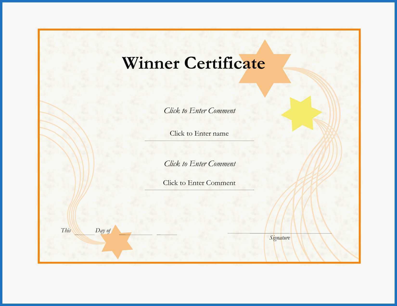 Winner Certificate Template Fresh Blank Certificates With Regard To Winner Certificate Template