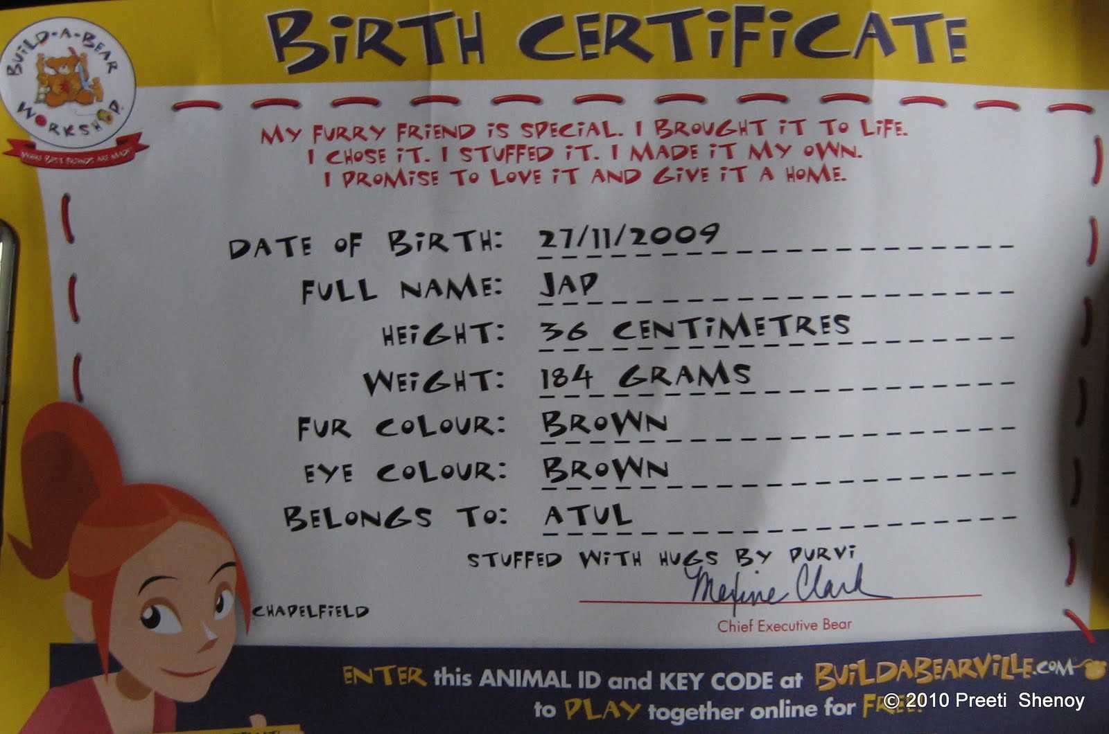 Winni And Jap (Blog Marathon Post 17) Pertaining To Build A Bear Birth Certificate Template