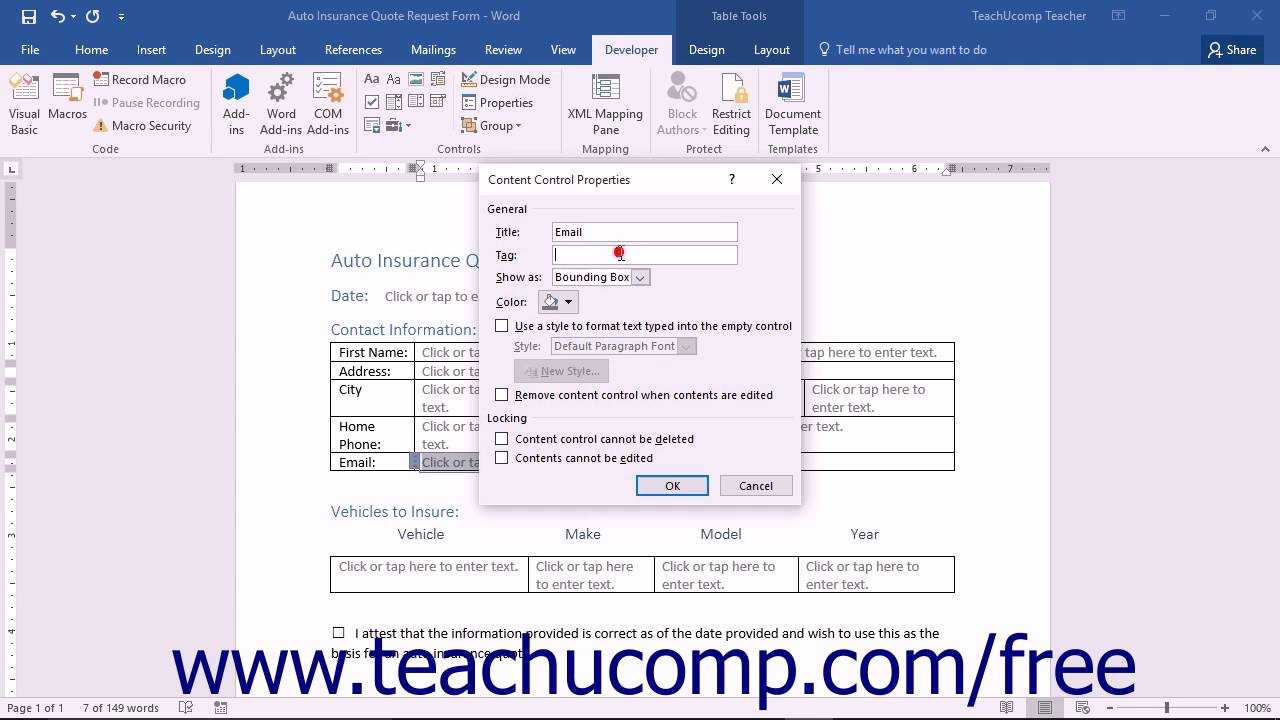 Word 2016 Tutorial Creating A Form Microsoft Training Intended For Creating Word Templates 2013
