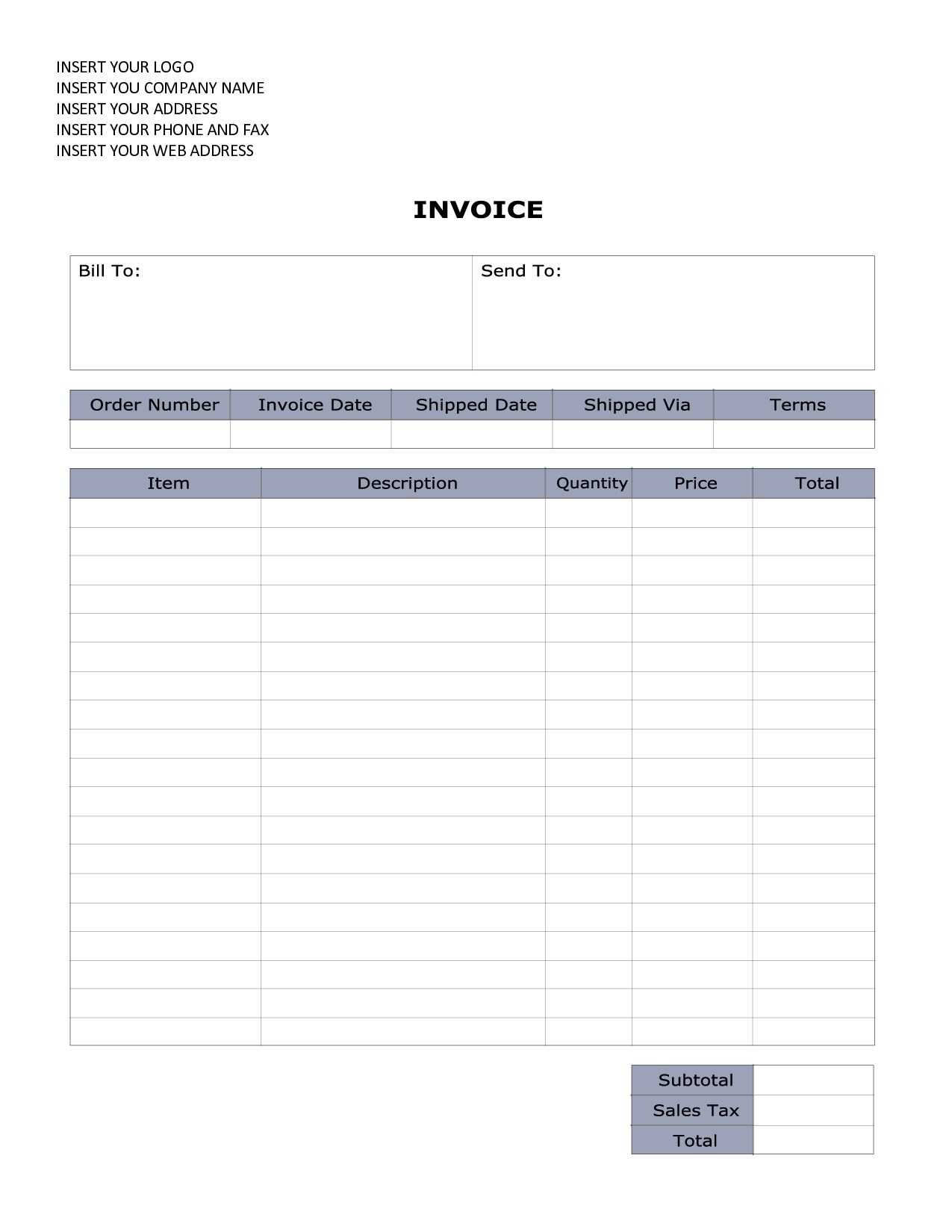 Word Document Invoice Template Sales Invoice Sample Word With Regard To Free Printable Invoice Template Microsoft Word