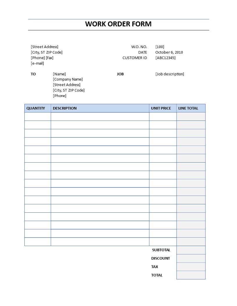 Work Order Form – Download This Work Order Form Which Is Intended For Mechanic Job Card Template