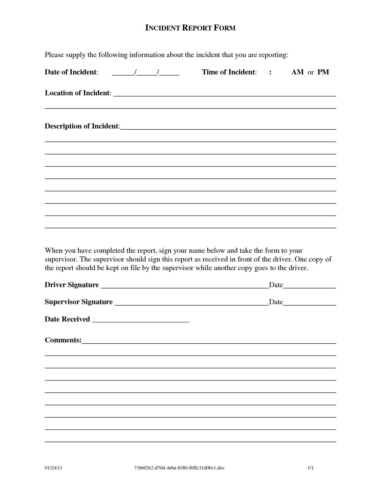 Workplace Incident Report Form Template Pertaining To Inside Incident Report Form Template Doc