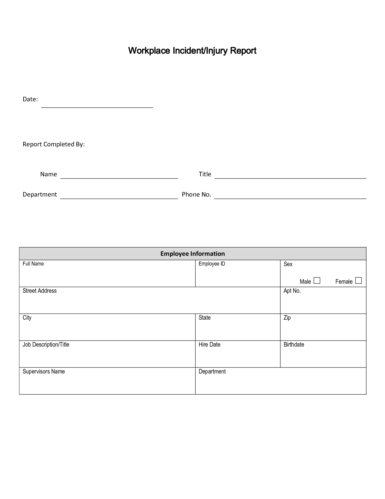 Workplace Incident Report Form Template Throughout Ohs Incident Report Template Free