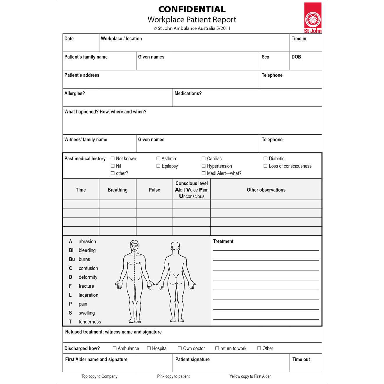 Workplace Patient Report Forms  10 Pack | St John Ambulance With Incident Report Form Template Qld