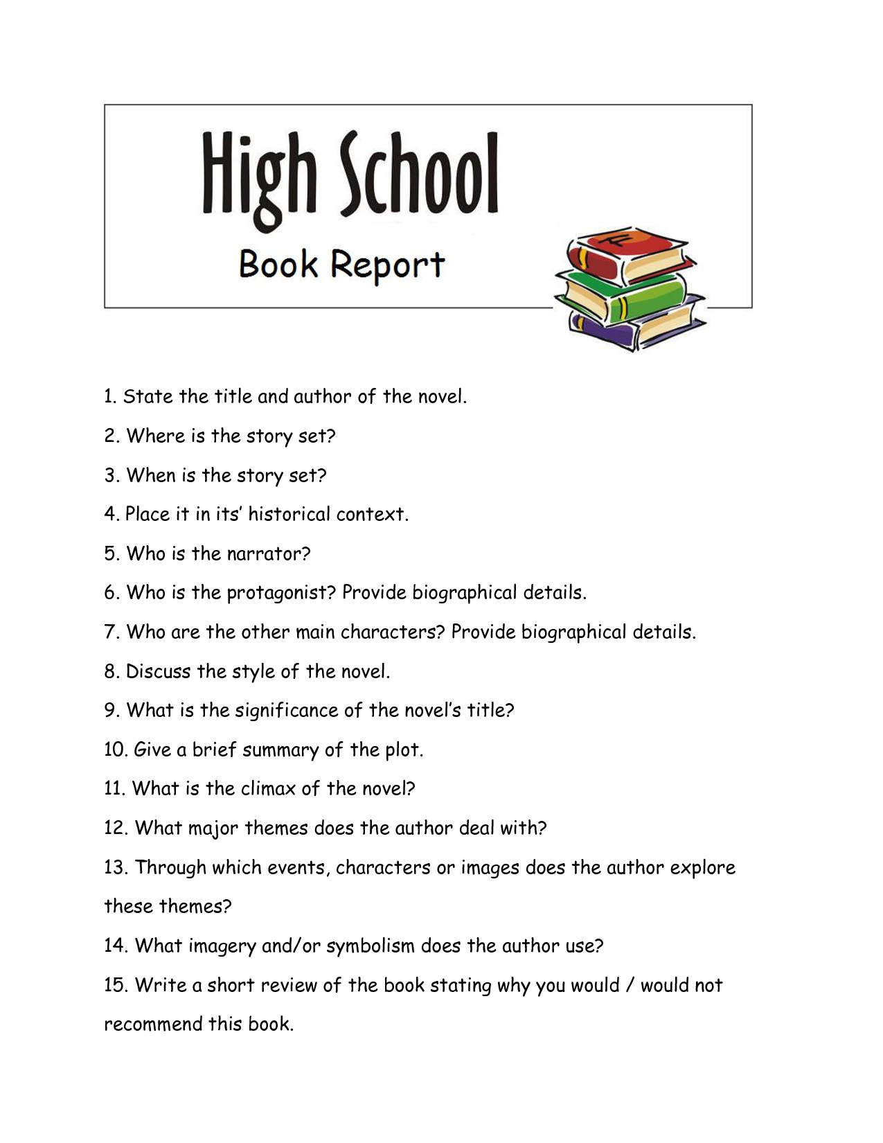 Writing A High School Book Report – How To Write A Book With High School Book Report Template