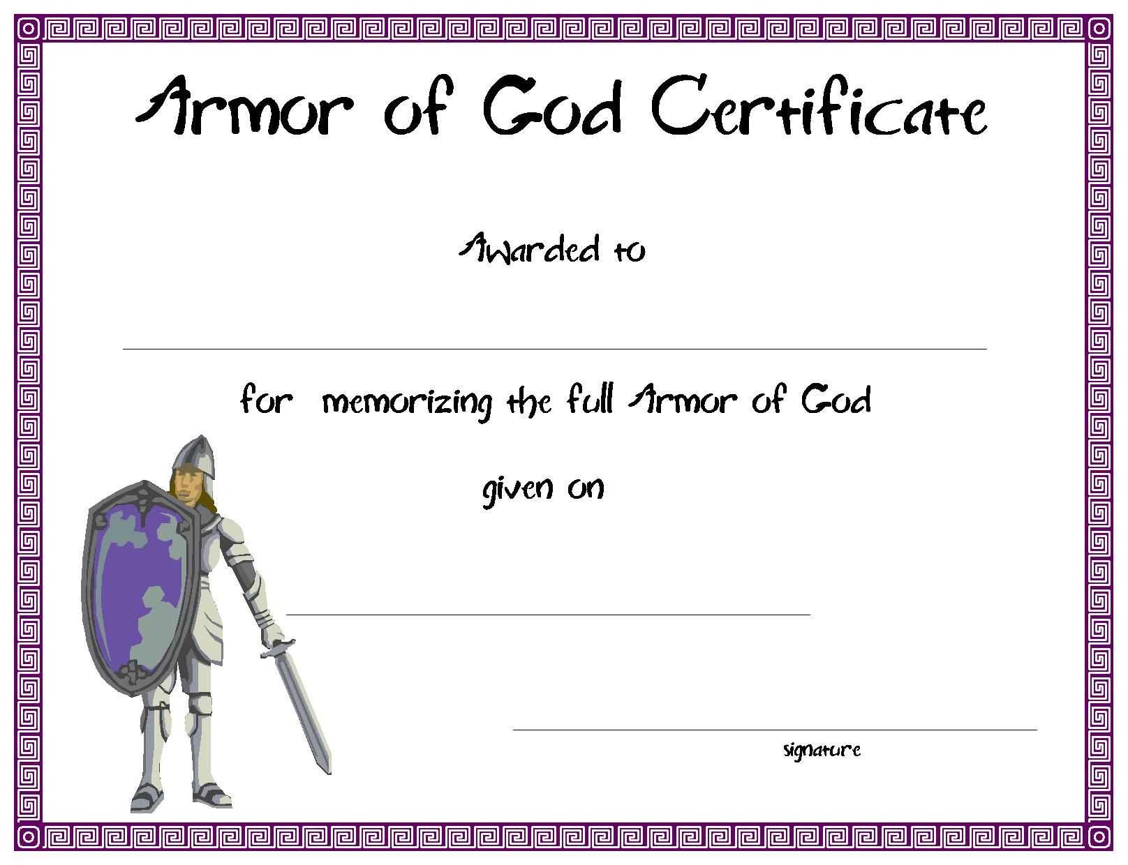 Www.certificatetemplate Armor Of God Certificate For Regarding Free Vbs Certificate Templates