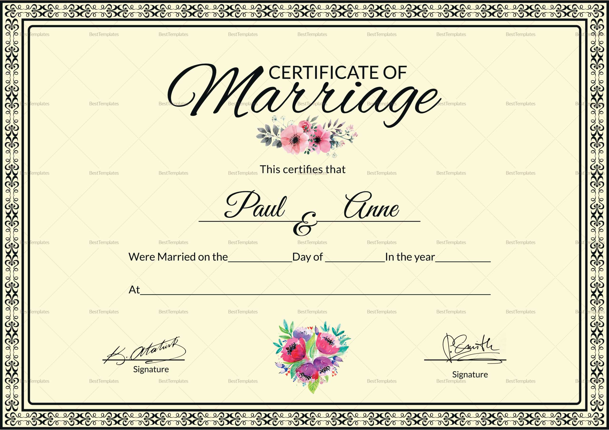 Certificate Of Marriage Template – Atlantaauctionco For Certificate Of Marriage Template