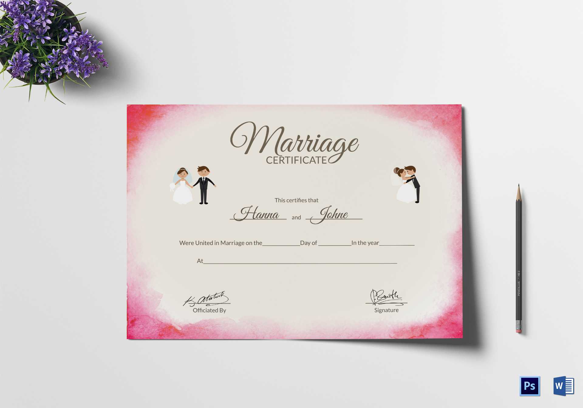 Elegant Marriage Certificate Template Regarding Certificate Of Marriage Template