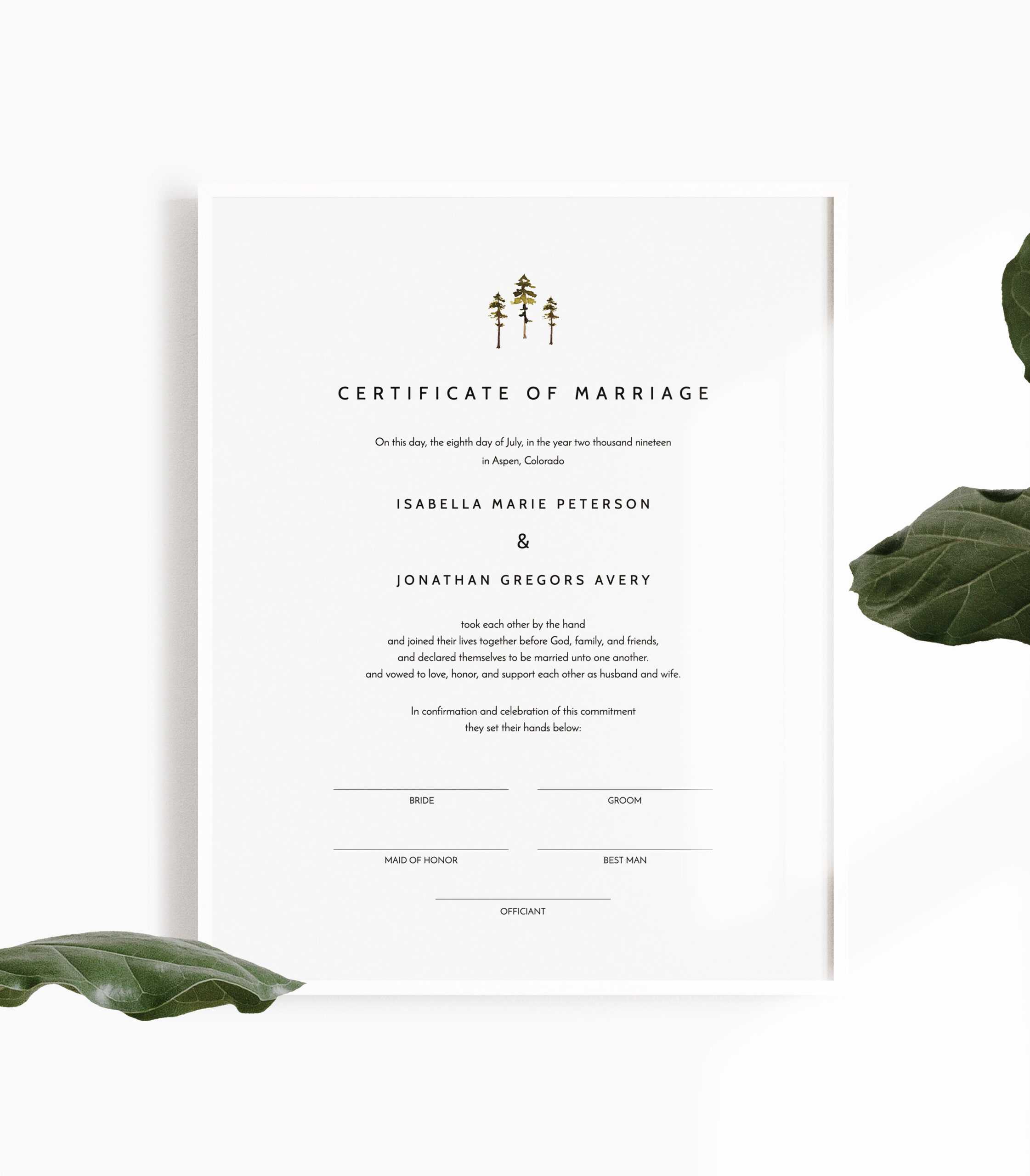 Jenna – Rustic Pine Marriage Certificate Template, Marriage Certificate  Printable, Printable Wedding Vows, Wedding Certificate Keepsake Pertaining To Certificate Of Marriage Template