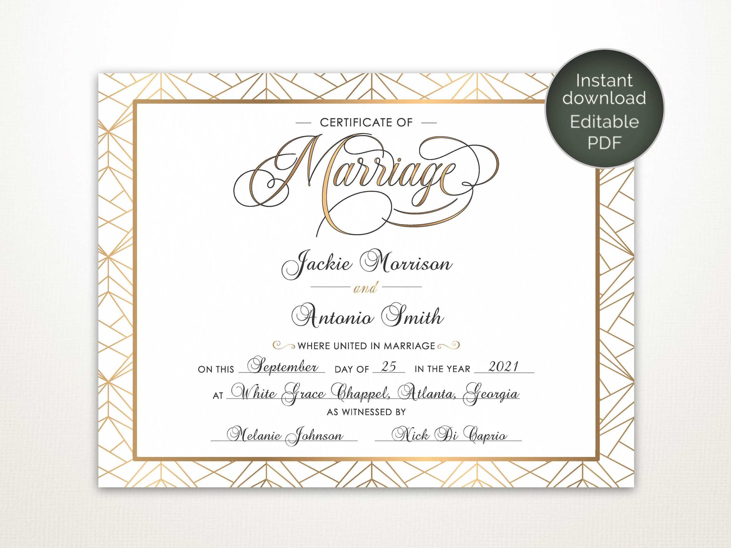 Modern Wedding Certificate, Printable Certificate Of Regarding Certificate Of Marriage Template