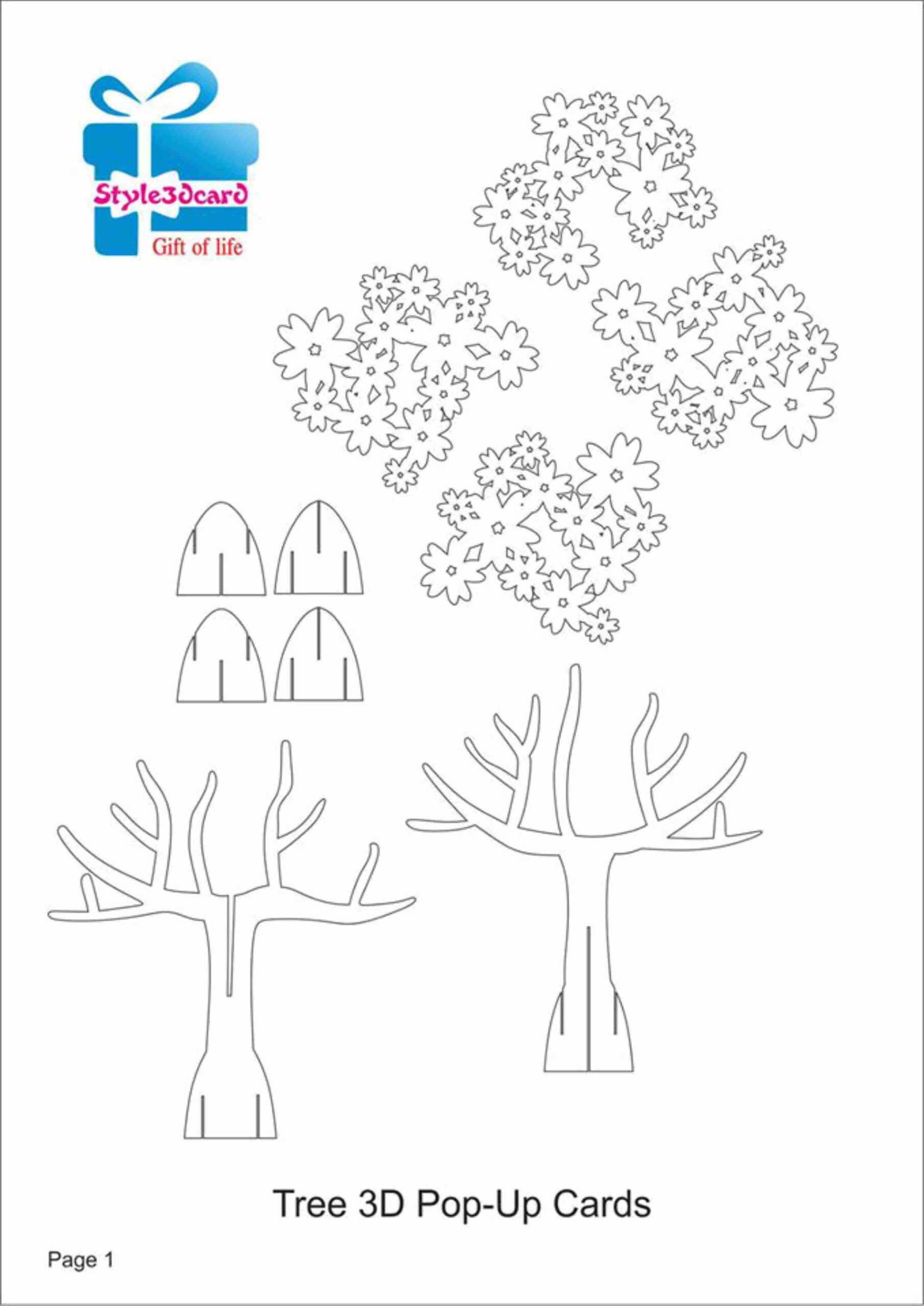 Tree 3D Pop Up Card/ Kirigami Pattern 1 | Pop Up Card With Pop Up Tree Card Template