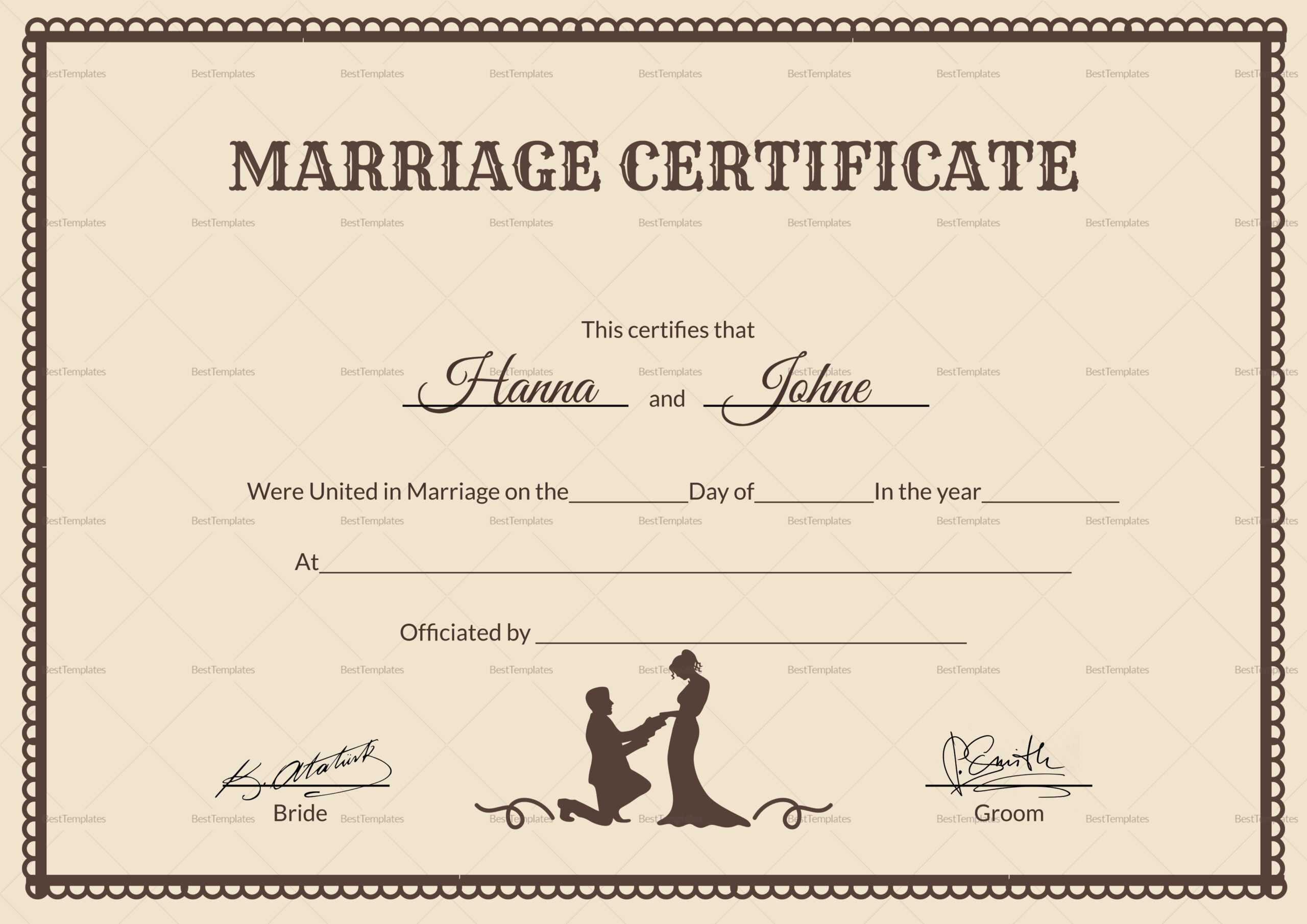 Vintage Marriage Certificate Template For Certificate Of Marriage Template